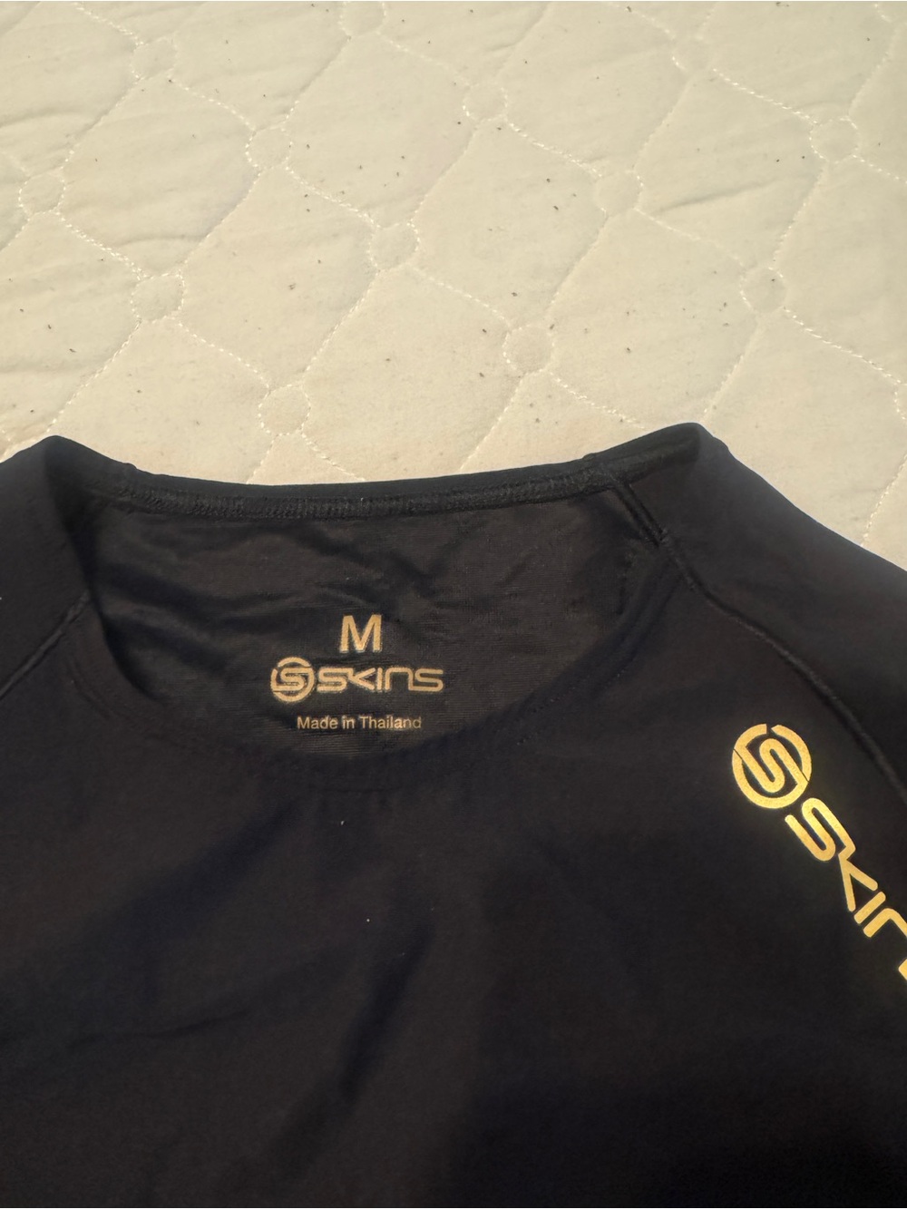 Skins Kids Black Short Sleeve Tee and pants Compression with Gold Logo